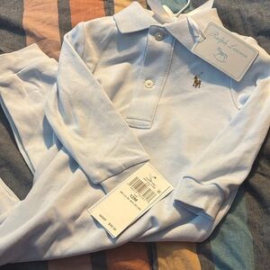Ralph Lauren Light Blue Long-Sleeve Polo One-Piece